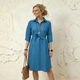 Women's Chic Striped Long Sleeves Slim Waist Shirt Dress