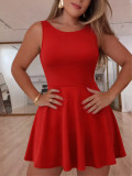 Summer Women's Sweet Solid Sleeveless Low Back Bow Elastic Mini Dress