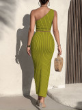 Summer Women's Holiday One-Shoulder Striped Crop Top & Bodycon Skirt Two-Piece Set