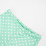 Summer Women's Halter Neck Strapless Lace-Up Low Back Polka Dot Print Top & High Waist Cropped Pants Set