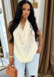 Women's Fashion Solid Chiffon See-Through Halter Neck Cowl Neck Lace-Up Low Back Sexy Top