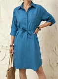 Women's Chic Striped Long Sleeves Slim Waist Shirt Dress