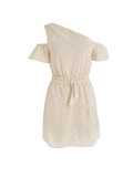Summer Women's Casual Slash Shoulder Drawstring Slim Waist Short Sleeve Mini Dress