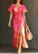 Summer Women's V-Neck Flutter Sleeve Tie-Dye Pleated Slim Fit High Split Holiday Dress