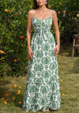 Sexy Printed Ruffle Trim Slim Waist Strap Dress