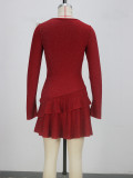 Women's Chic Elegant V-Neck Bell Sleeve Slim Waist Asymmetrical Ruffle Dress