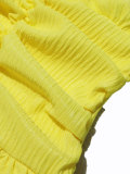 Summer Women's Sexy Party Solid V Halter Neck Pleated Slim Waist Ruffle Tiered Mini Dress
