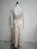 Lace Patchwork Sexy V-Neck Printed Slim Waist Strap Dress