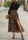 Summer Women's Slim Fit Patchwork Leopard Print Split Long Sleeve Dress