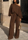 Women's Career Solid Textured Slash Shoulder Bat Sleeve Wide Leg Pants Casual Two-Piece Set
