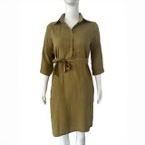Women's Chic Striped Long Sleeves Slim Waist Shirt Dress
