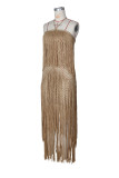 Women's Holiday Halter Neck Fringe Knitted Cutout Low Back Split Beach Cover-Up Dress