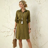 Women's Chic Striped Long Sleeves Slim Waist Shirt Dress