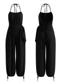 Summer Women's Casual Solid Halter Neck Sleeveless Loose Jumpsuit