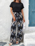 Summer Women's Fashion Printed Round Neck Patchwork Jumpsuit