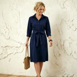 Women's Chic Striped Long Sleeves Slim Waist Shirt Dress