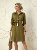 Women's Chic Striped Long Sleeves Slim Waist Shirt Dress