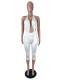 Women's Sexy Fashion Solid Halter Neck Tie Knot Low Back Jumpsuit