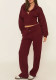 Women's Casual Sports Solid Hooded Zip-Up Hoodie & Drawstring Wide Leg Pants Set