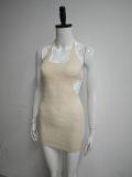 Beach Halter Neck Knitted Cutout Low Back Bodycon Mini Dress
