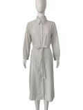 Women's Chic Striped Long Sleeves Slim Waist Shirt Dress