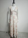 Lace Patchwork Sexy V-Neck Printed Slim Waist Strap Dress