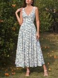 Sexy Fashion Deep V-Neck Slim Waist A-line Ruched Strap Dress