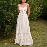 Sexy Printed Ruffle Trim Slim Waist Strap Dress