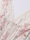 Lace Patchwork Sexy V-Neck Printed Slim Waist Strap Dress