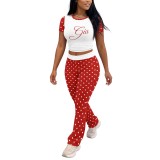 Women's Casual Sports Letter Print Stretch Short Sleeve Two-Piece Pants Set
