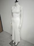 Summer Women's Mesh Square Neck Low Back Ruched Tie Detail Slim Waist Slim Fit Strap Dress