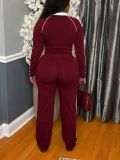 Women's Casual Color Block Turndown Collar Long Sleeve Striped Two-Piece Pants Set