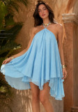 Women Sequin Summer Backless Irregular Strap Dress