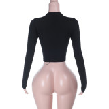 Women Autumn Hollow-Out Lace-Up Sexy Long-Sleeved Crop Top