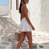 Women Solid Sexy Lace Mini Dress