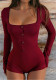 Women Autumn Square Neck Button Jumpsuit