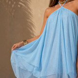Women Sequin Summer Backless Irregular Strap Dress