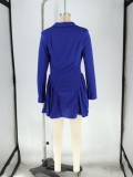 Women's Career Deep V-Neck Long Sleeve Slim Waist Pleated Blazer Dress
