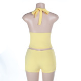 Women Summer Sexy V Neck Top and Shorts Two-Piece Set