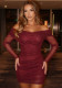Women Burgunry Slash Shoulder Sexy Bodycon Dress