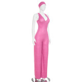 Women Casual Washed Print Headband Backless Bell Bottom Jumpsuit