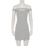 Women Sexy Off Shoulder Studded Hollow-Out Bodycon Dress
