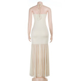 Women Sexy Beaded Mesh Patchwork Strap Dress