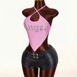 Women Summer Beaded Vest Cross Halter Neck Top
