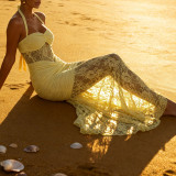 Women Autumn Sexy Lace Halter Neck Strap Dress Beach Holidays Maxi Dress