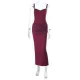 Women Lace-Up Solid Backless V-Neck Sexy Patchwork Maxi Dress
