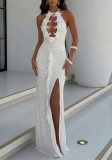 Women Solid Sexy Hollow-Out Backless Slit Dress