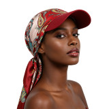 Women Satin Print Square Hat Sunshade Lace-Up Baseball Cap Printed Headband