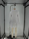Women's Career Deep V-Neck Long Sleeve Slim Waist Pleated Blazer Dress