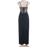 Women Sexy Lace-Up Dress with Slit